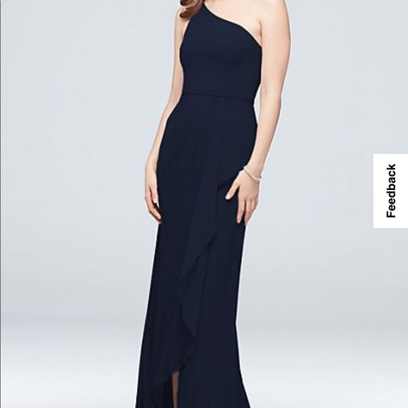 David’s Bridal Bridesmaids Dress || OneShoulder Chiffon Cascade Ruffle in Marine - Picture 1 of 6